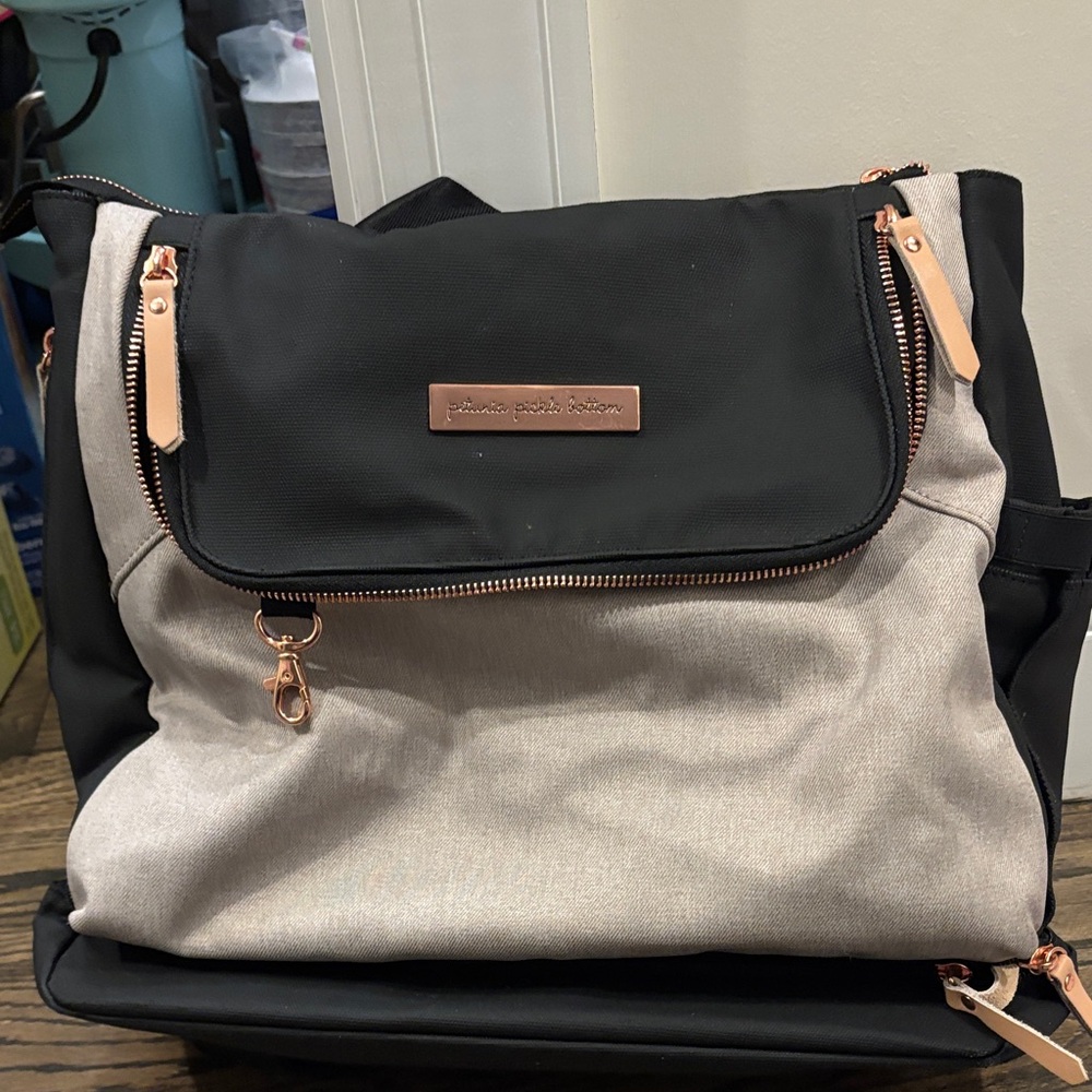 Petunia Pickle Bottom Black and Beige Two-Tone Diaper Backpack